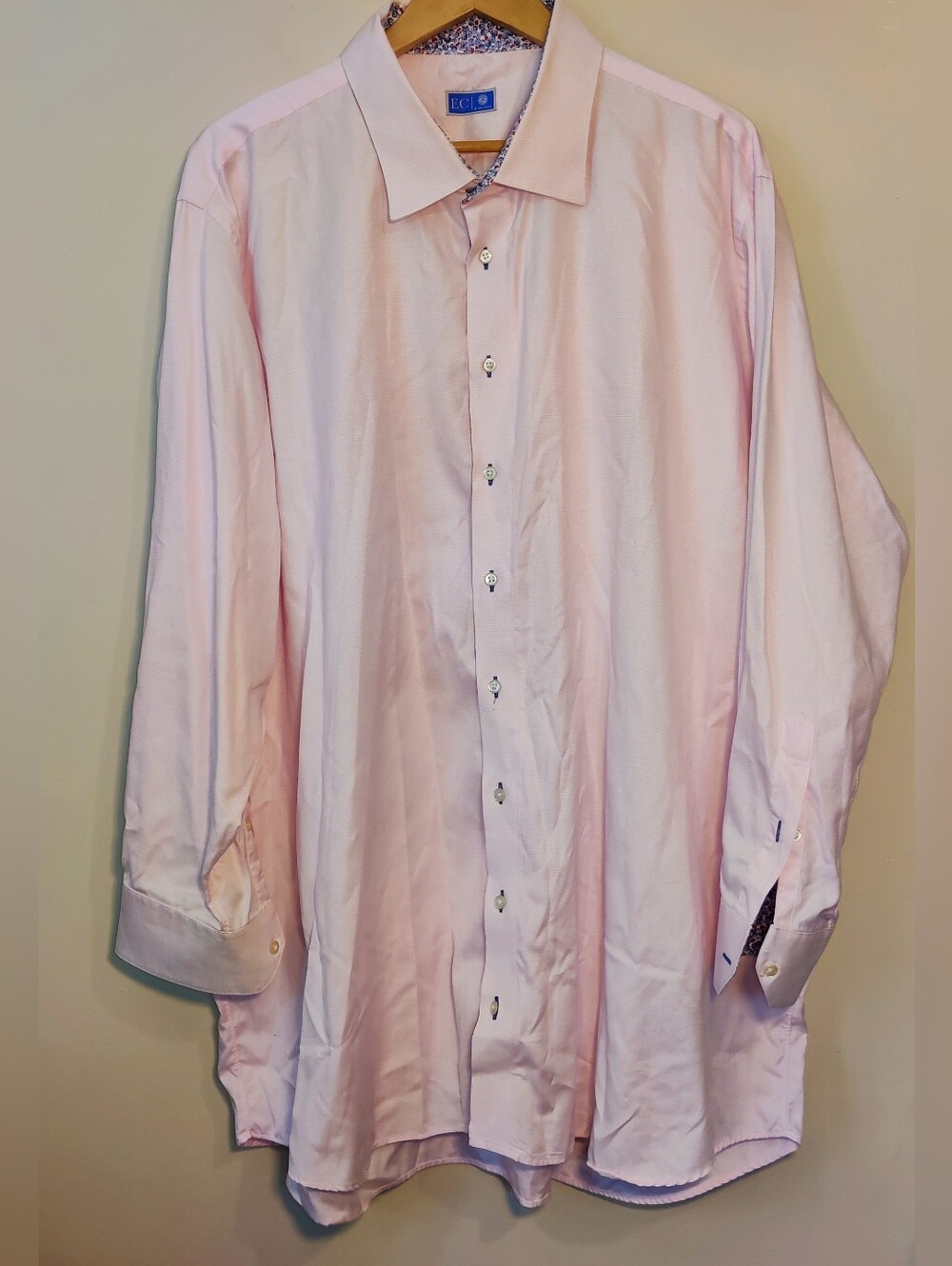 Tom James Custom Tailored Pink Floral Dress Shirt Executive Collection 3XLT